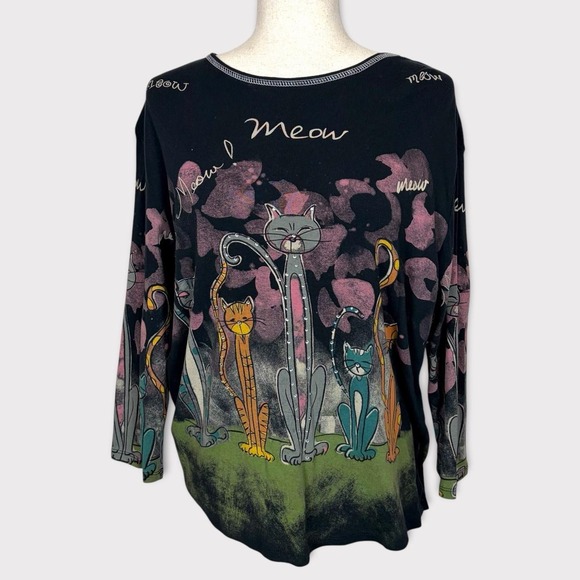Jess & Jane Tops - Jess & Jane Rhinestone Kitty Cat Top XL Whimsy Eclectic